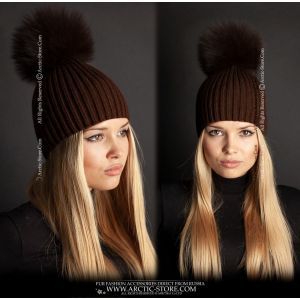 brown hat with pompom
